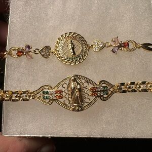 18karat Gold-Tone 2 Religious Bracelets with Multicolor Accents